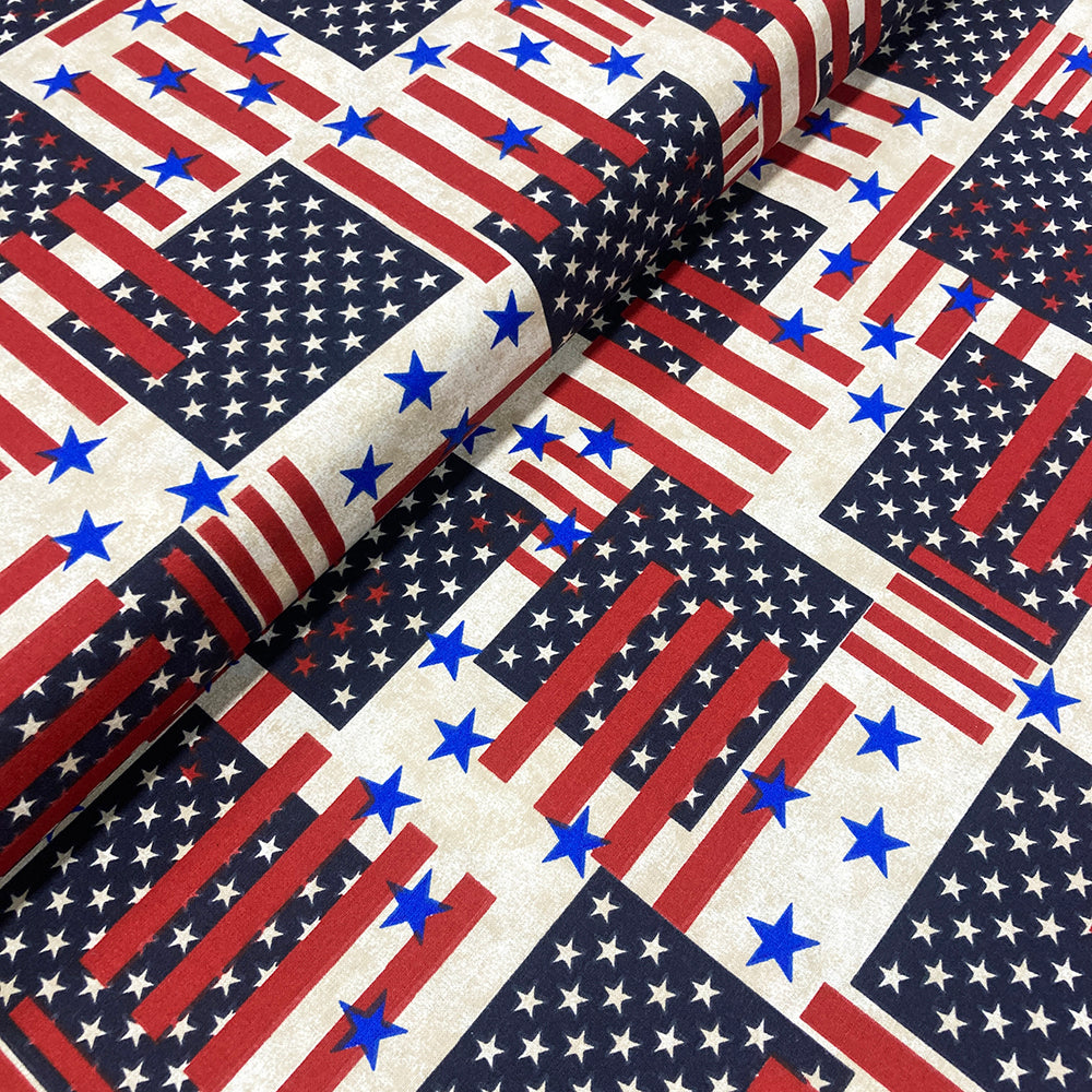 Cotton Patriotic Prints - Tea Stain