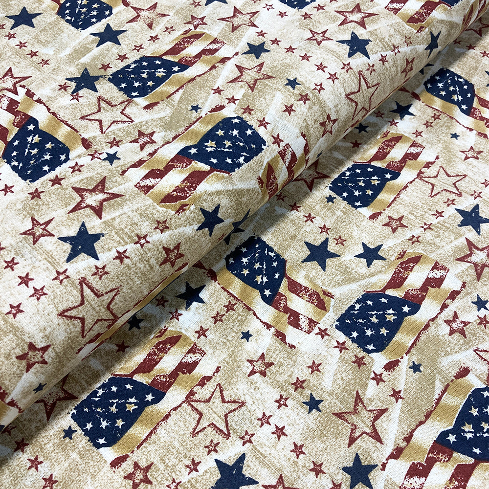 Cotton Patriotic Prints - Tea Stain