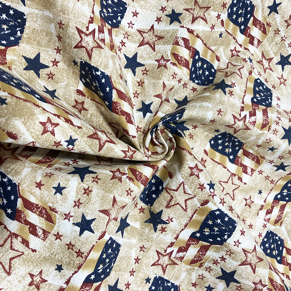 Cotton Patriotic Prints - Tea Stain