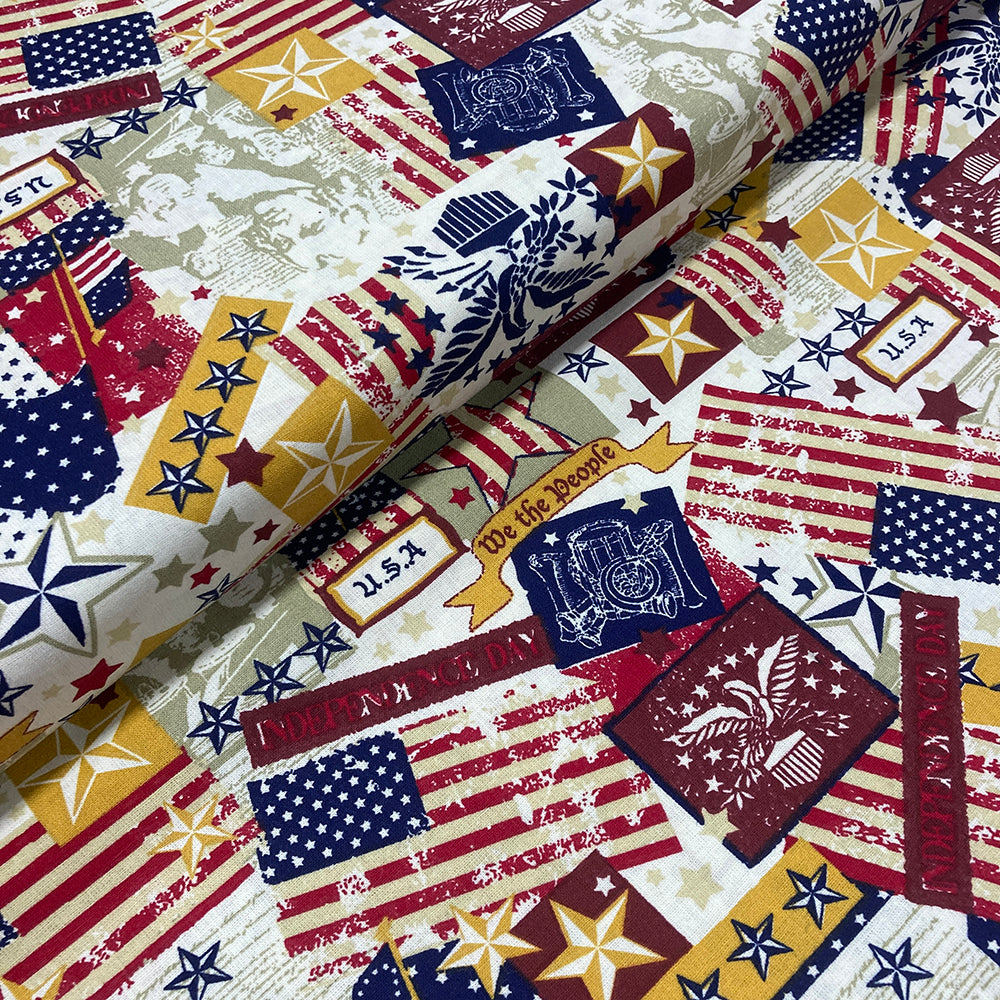 Cotton Patriotic Prints - Tea Stain