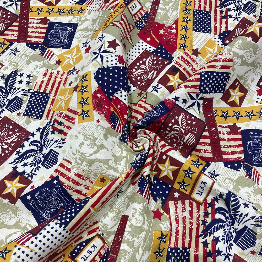 Cotton Patriotic Prints - Tea Stain