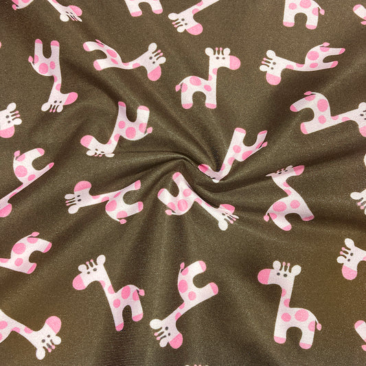 Water Repellent Fabric - Pink Giraffes