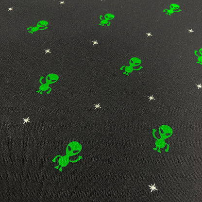 Tiny Aliens on Black Fabric