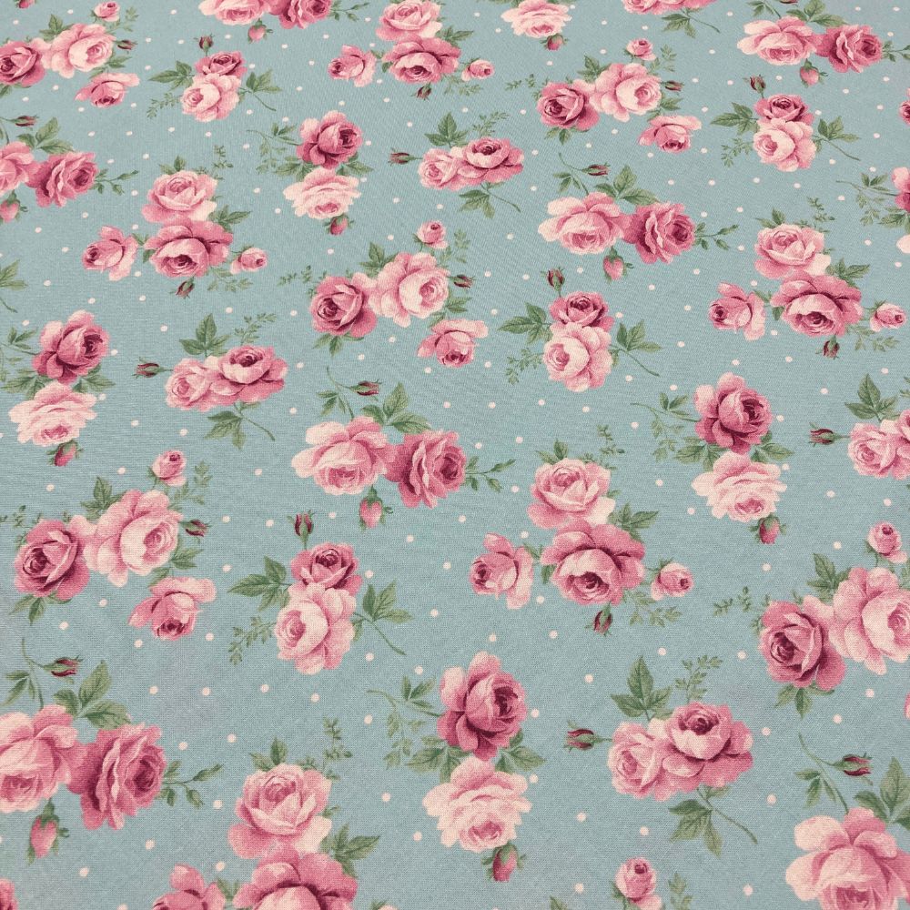 Pink Roses on Blue