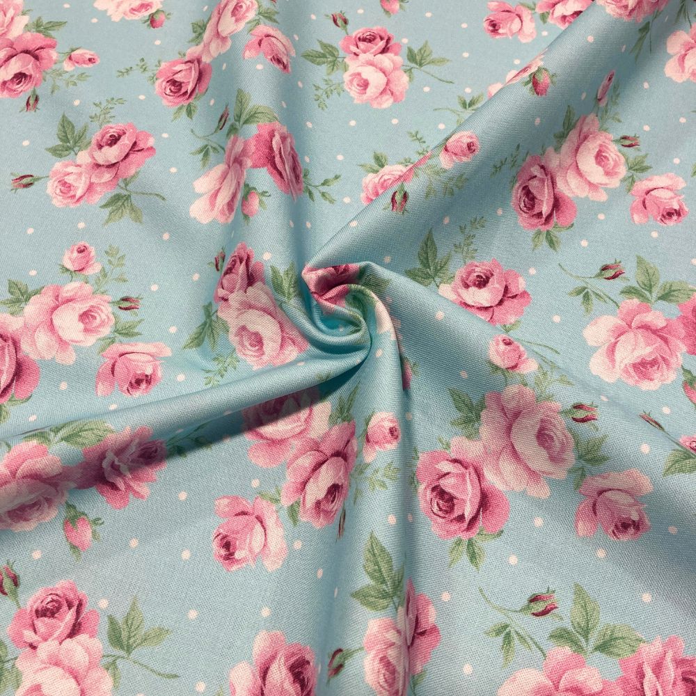 Pink Roses on Blue