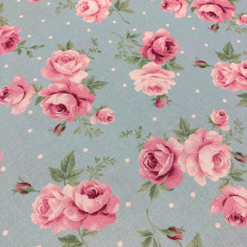 Pink Roses on Blue