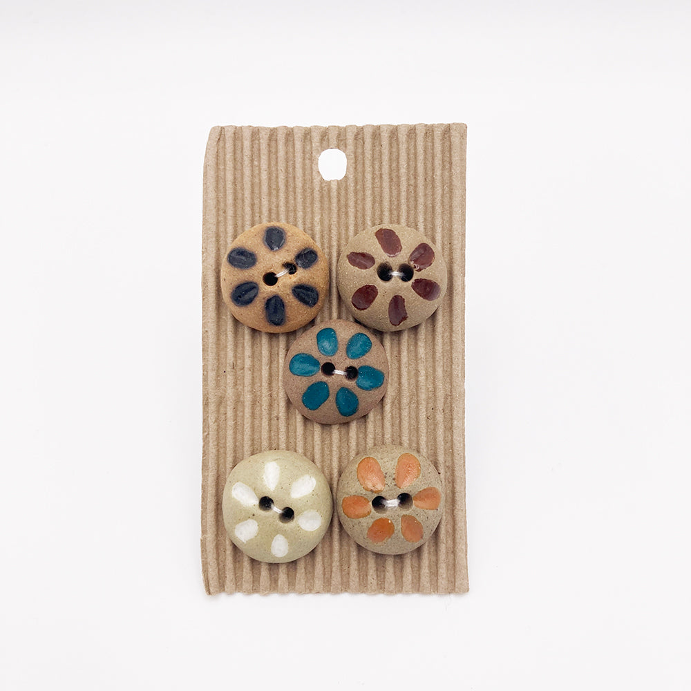 Hand Painted Domed Flower Ceramic Buttons