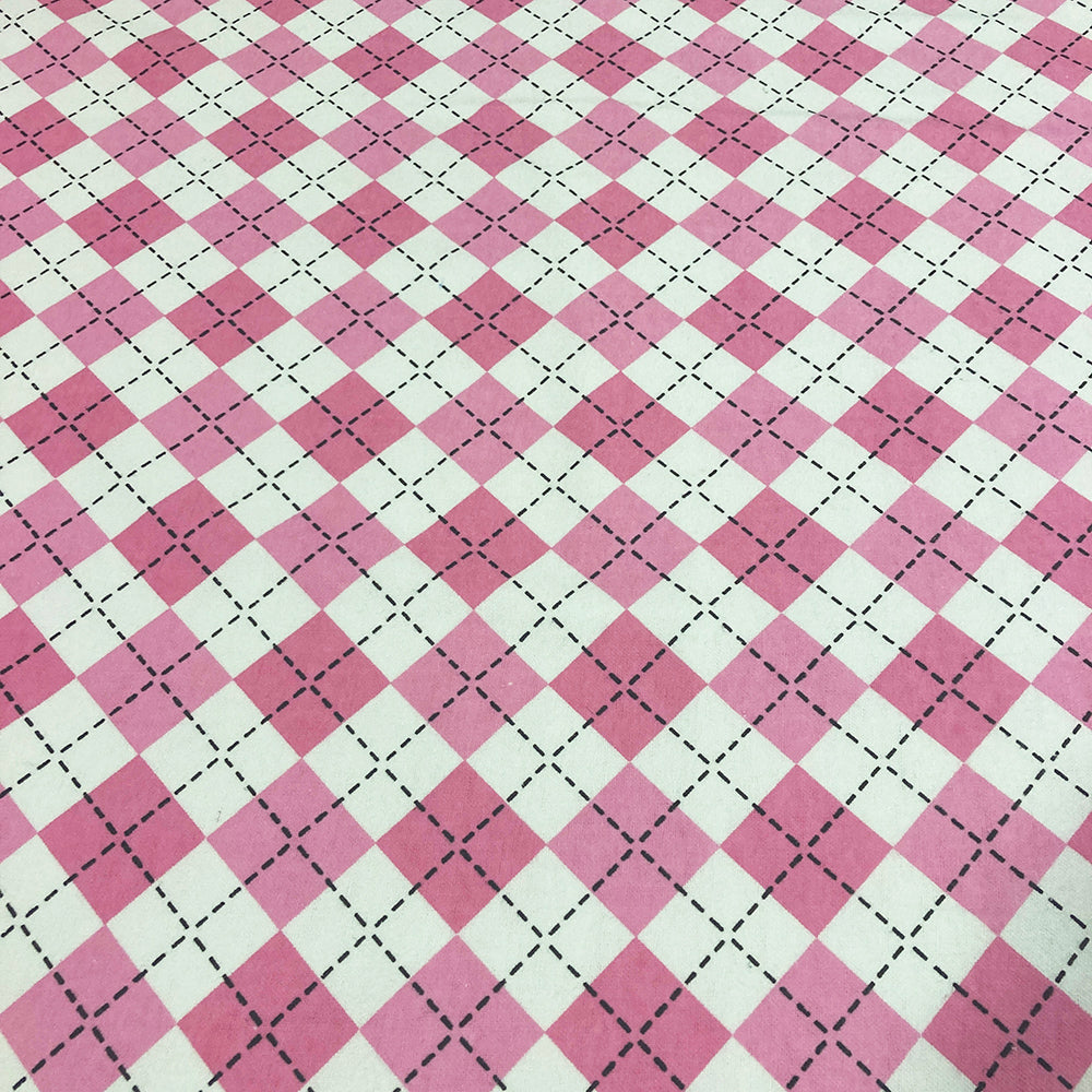 Pink/White Argyle Flannel Fabric