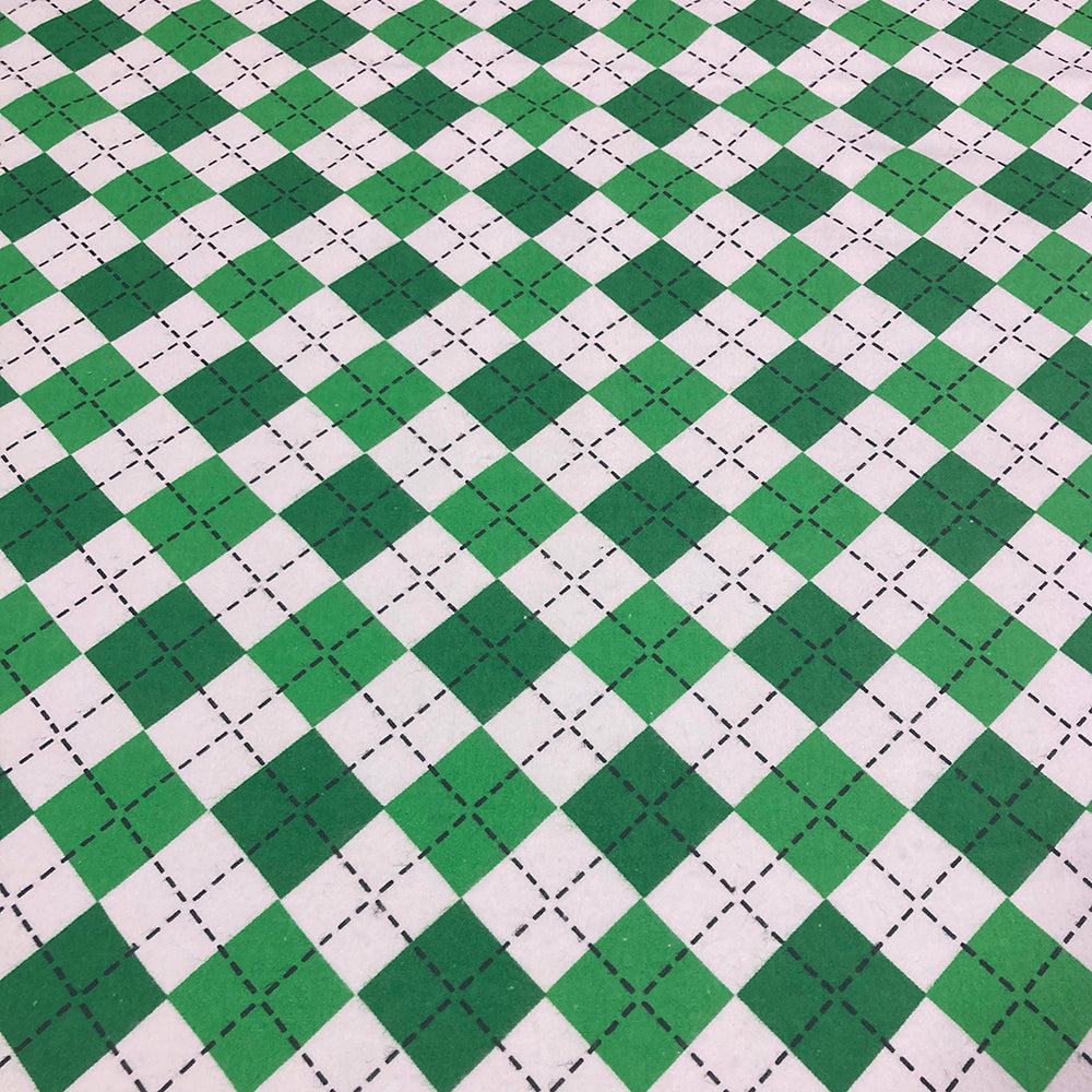 Green/White Argyle Flannel Fabric