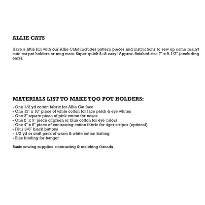 Allie Cats Potholder/Mug Mat Pattern